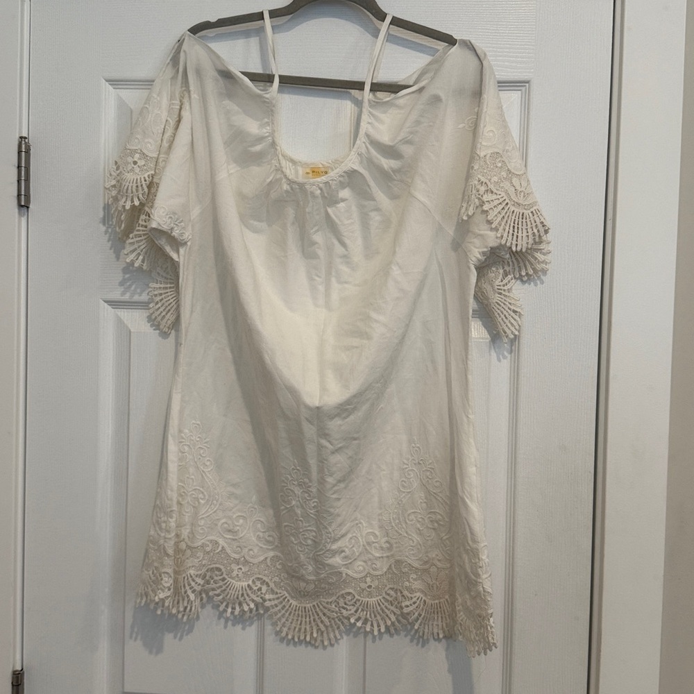 PilyQ Barcelona Serena Lily White Lace Off The Shoulder Swimsuit Cover Up Medium - Picture 4 of 10